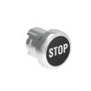 Metalowy przycisk fi22mm kryty samoczynny powrót z symbolem STOP Czarny LPSB1132