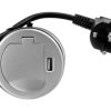 Gniazdo meblowe wpuszczane w blat 1x250V AC z pokrywką, ładowarką USB i przewodem 1,8m OR-AE-1373