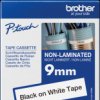 TZE-N221 Unlaminated labelling tape, black on white, 9 mm