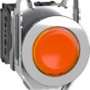 Pushbutton, for universal LED, illuminable, 1 Form A (N/O) + 1 Form B (N/C), waistband round, orange, front ring metal, mounting