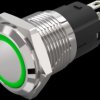 Vandal-proof pushbutton, silver, illuminated  (green), mounting Ø 16 mm, IP65/IP67, 82-4551.1133