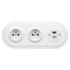 2x Gniazdo elektryczne okrągłe + Gniazdo USB A+C 4A z ramką potrójną, białe, montaż podtynkowy, Ceramic Loft