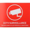 Nalepka CCTV, CCTV Surveillance This Building Is Electronically Monitored, język: Angielski, Czerwony/biały, CCTV,