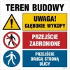 ZNAK - OI033 Teren budowy, Uwaga! głębokie wykopy, Przejście zabronione, Przejście drugą stroną ulicy 70 x 70 cm FN - Folia samo