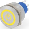 Vandal-proof pushbutton switch, 2 pole, silver, illuminated  (yellow), 3 A/250 VAC, mounting Ø 23.7 mm, IP67, 2-2317658-8
