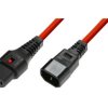 Kabel przedłużający zasilający z blokadą IEC LOCK 3x1mm2 C14/C13 prosty M/Ż 3m czerwony IEC-PC1387