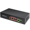 Qoltec Przełącznik sieciowy SWITCH FAST Ethernet PoE 4x RJ45 PoE 1x RJ45 Uplink 1x SFP 65W 1000 Mb