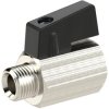 Mini ball valve, L 39 mm, 10 bar, brass, nickel-plated, for pipe systems, 103343