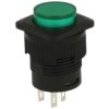 Przełącznik; przyciskowy; R16-504BDG; OFF-(ON); zielony; podświetlenie LED 2V; zielony; do lutowania; 2 pozycje; 1,5A; 250V AC;