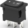 Rocker switch, black, 1 pole, On-Off-On, changeover switch, 16 A/125 VAC, unlit, printed, 1571079-9
