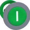 Pushbutton, labeled I, unlit, groping, waistband round, green, front ring light gray, mounting Ø 30.5 mm, ZB5FA331C0