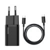 Baseus Super Si Quick Charger 1C 25W TZCCSUP-L01 szybka ładowarka sieciowa z gniazdem USB-C + kabel USB-C 1m